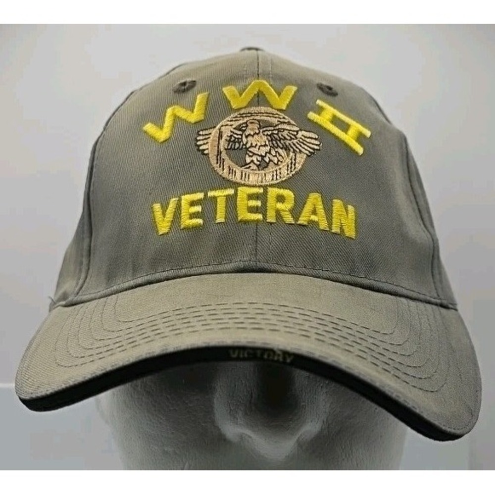 World War II US War Veteran Black Faded Cap Hat Embroidered Adjustable WWII‎